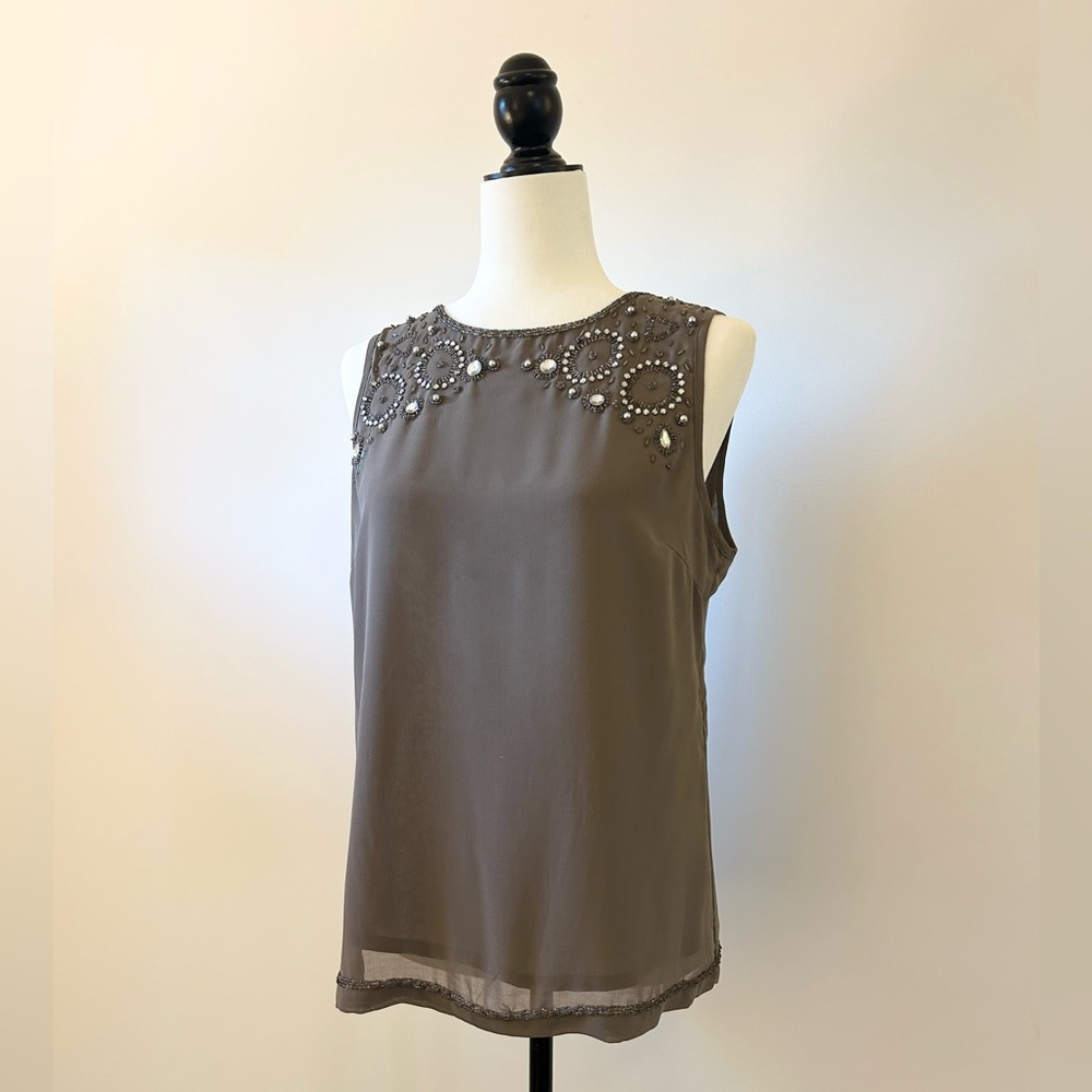 French Connection, Grey Beaded, Embroidered Tank, Elegant - size Medium approx